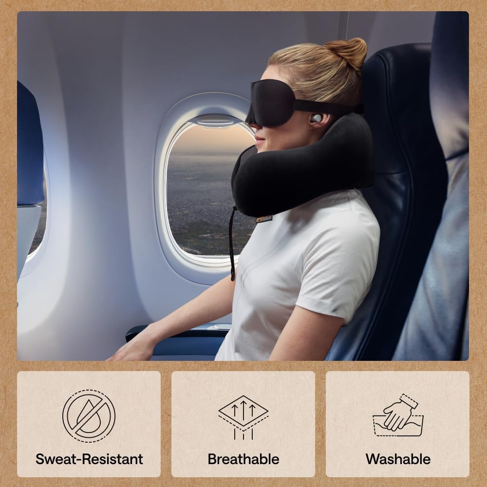 GORILLA GRIP Travel Neck Pillow for Airplanes, CertiPUR-US® Memory Foam Cooling Mesh Pillows, Soft Velvet Washable Cover, Support Headrest for Sleeping, Traveling Essentials Flight Accessories, Black - Image 5